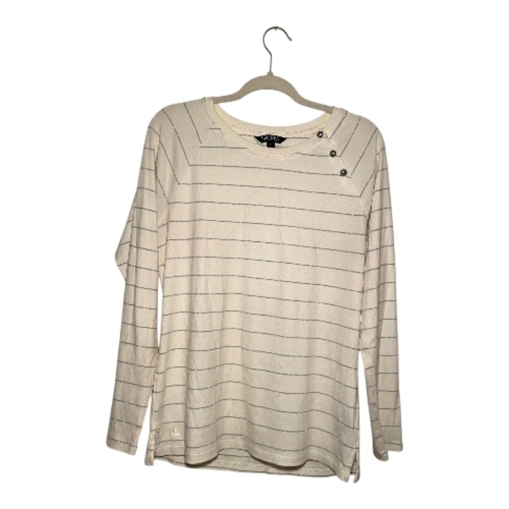 Lauren Ralph Lauren Cream Metallic Silver Stripe Shirt Button Detail X-Large